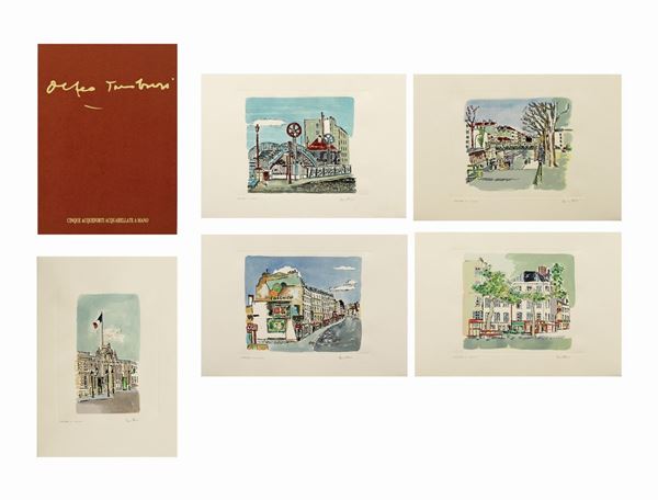 Orfeo TAMBURI - Parigi | Folder of 5 hand watercolored etchings