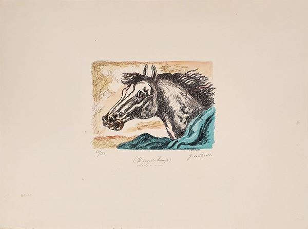 Giorgio DE CHIRICO : Il cavallo Lampo  (1971)  - litografia a 5 colori - Asta Asta  [..]
