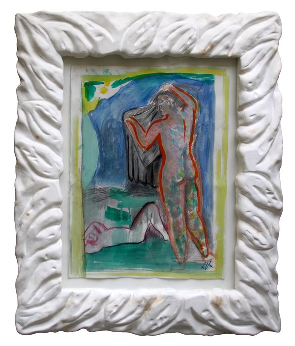 Sandro CHIA : Untitled (Figure con panno)  (2006)  - mixed media on cardboard - Auction Arte Moderna e Contemporanea - Ambrosiana Casa D'aste