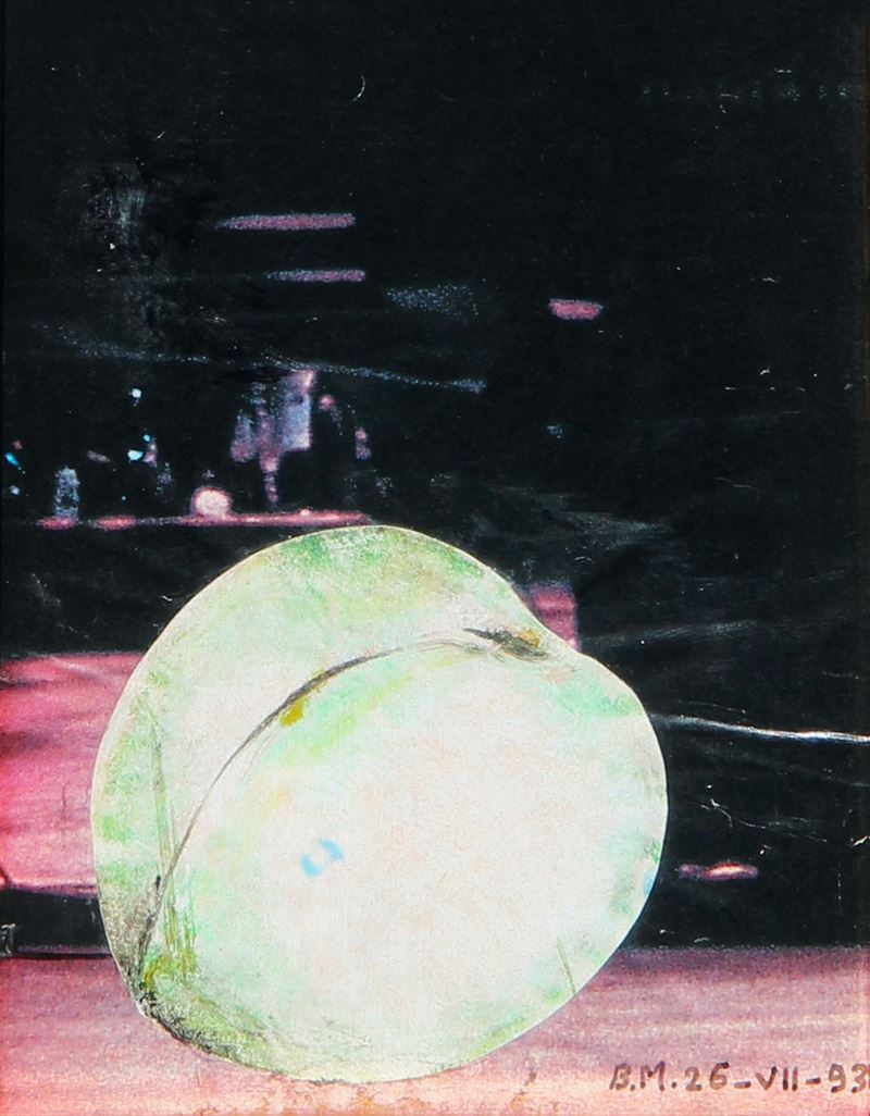Bahman Mohassess - Still life (Plum), collage e tecnica mista su cartoncino