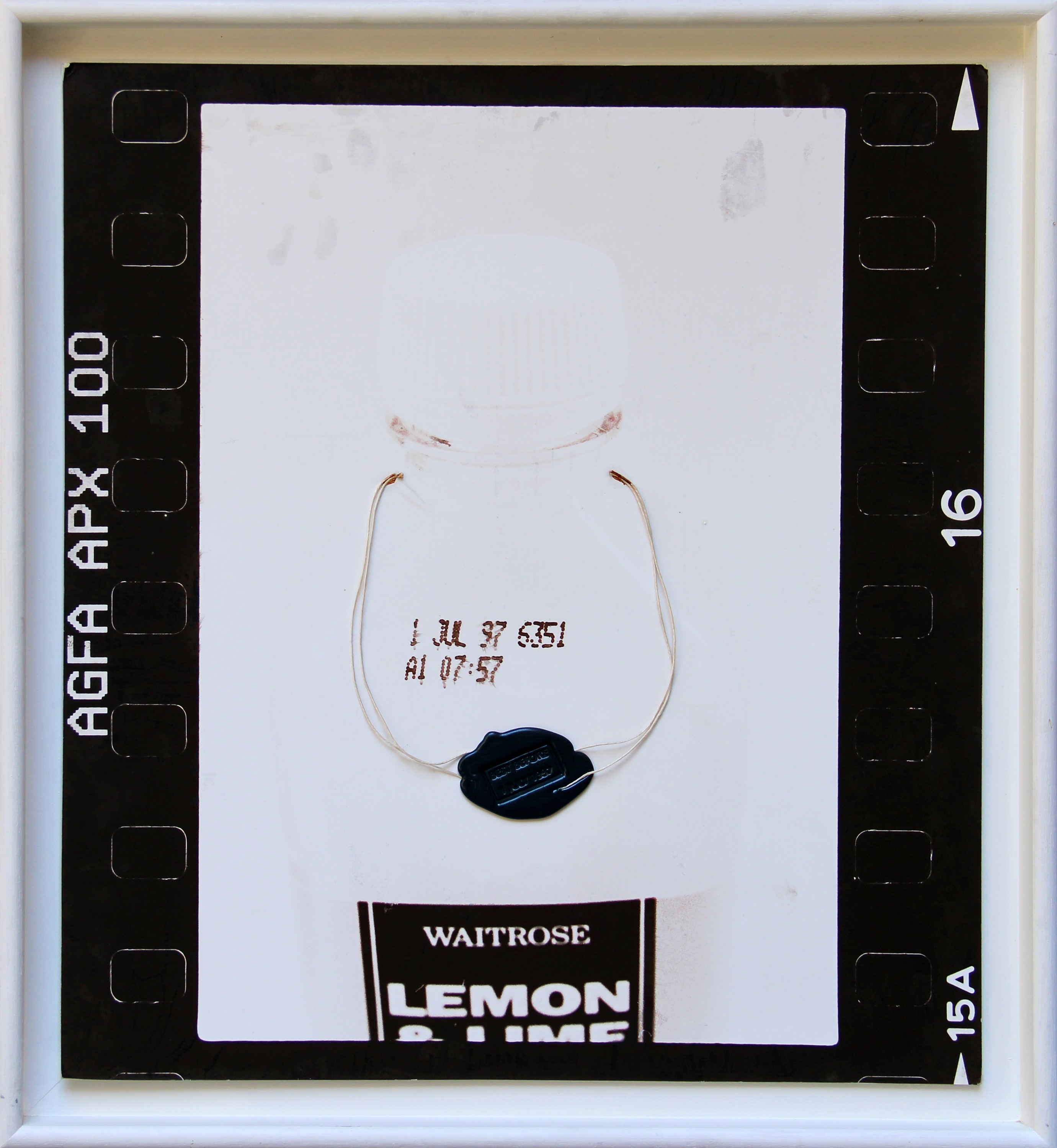 Huang Yong Ping - Best Before 1 July 1997 (Waitrose Lemon) — collage con spago e ceralacca su fot...