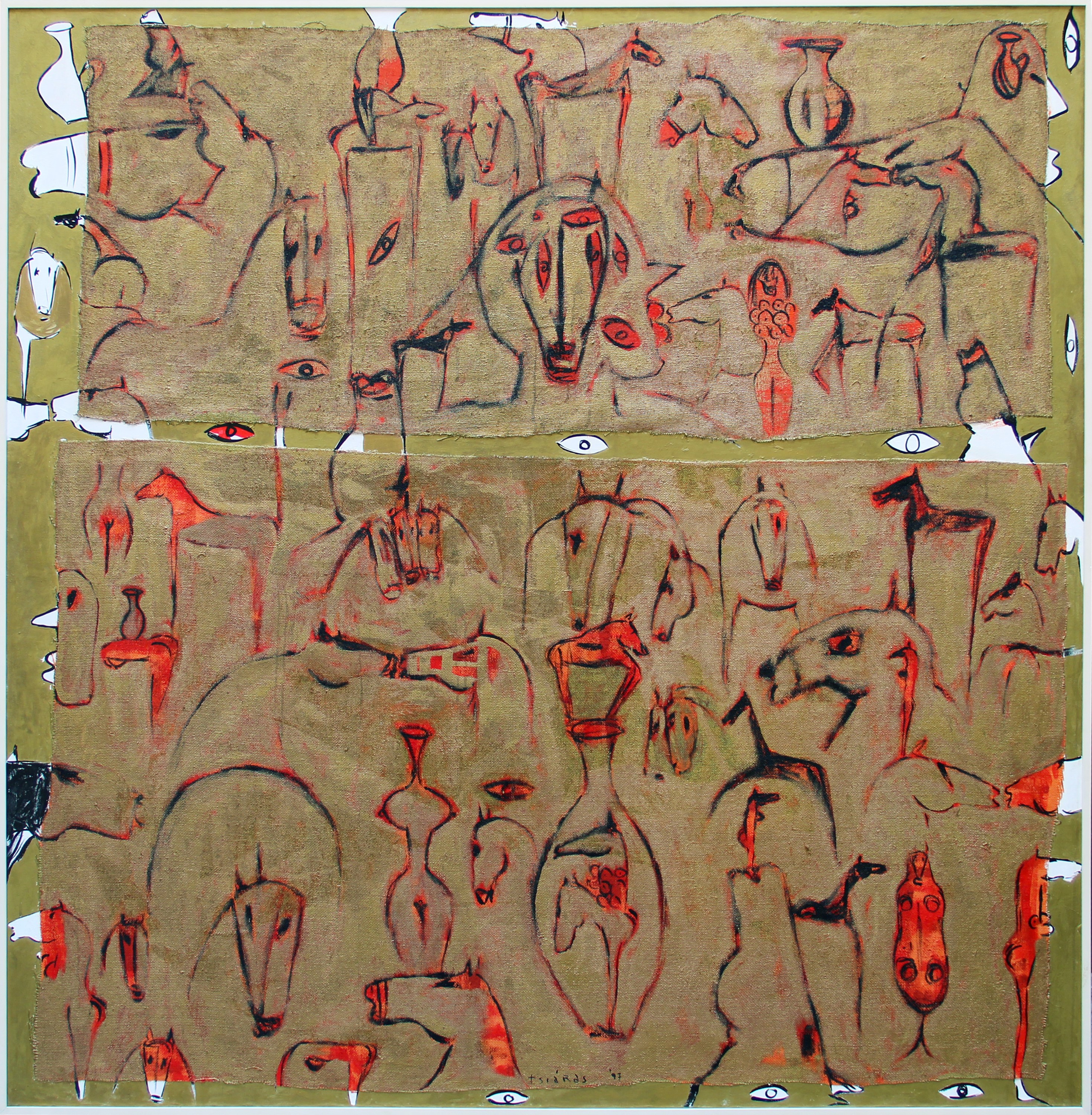 Philip Tsiaras - Trojan Horses, collage e tecnica mista su tela (1997)