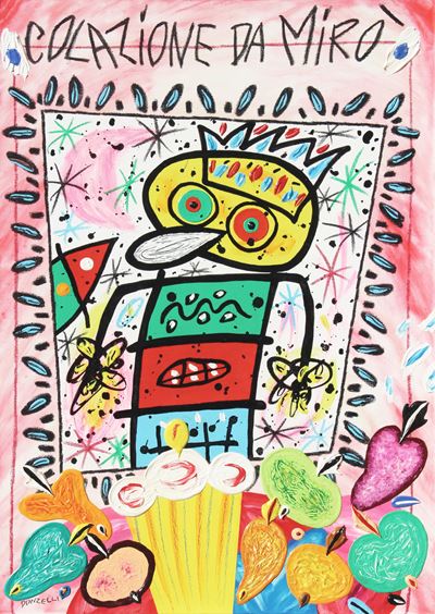 Colazione da Mirò, tecnica mista su tela