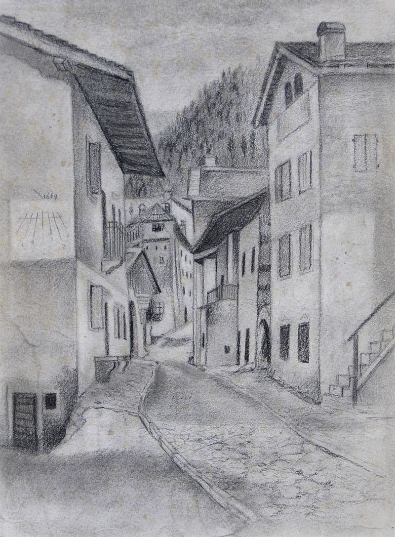 Ubaldo Oppi - Paesaggio montano con strada