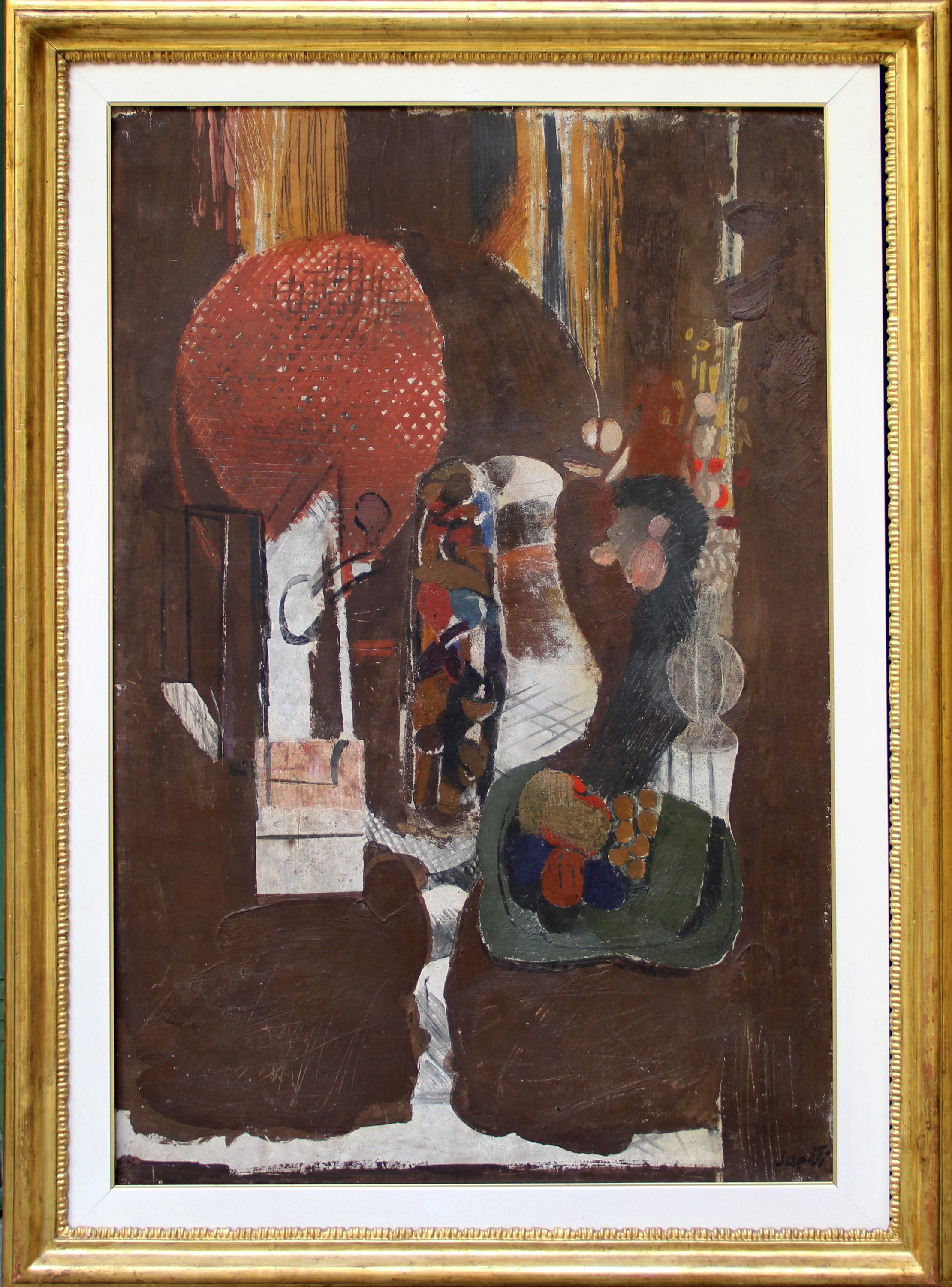 Bruno Saetti - Natura morta con piatto verde (affresco su tela), 1961