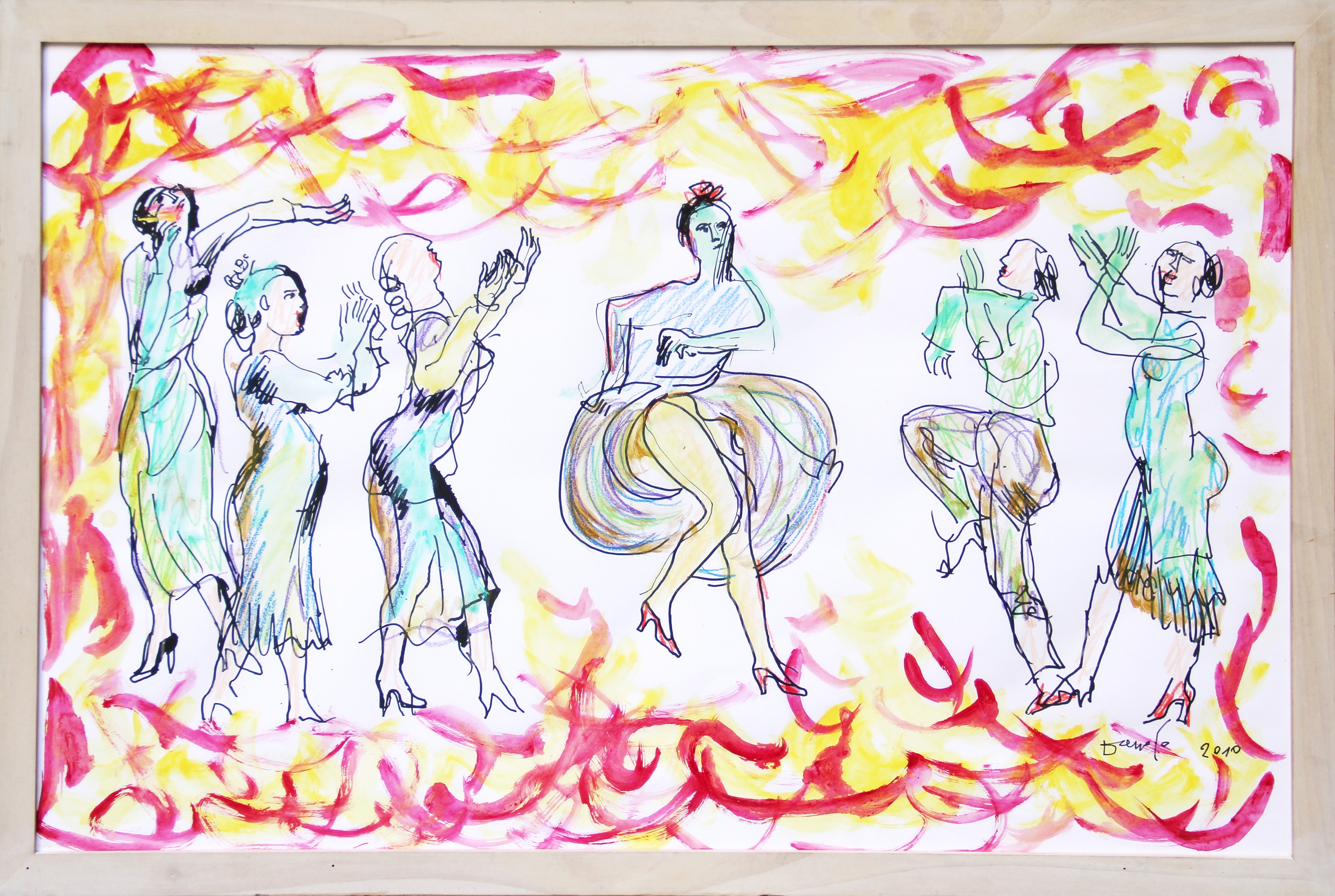 Dario Fo - Le sorelle Monteros – rivisitazione (tecnica mista su carta), 2010